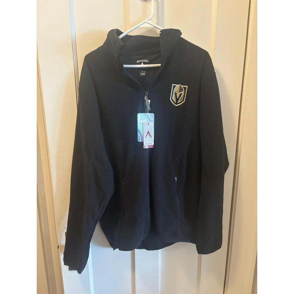 Antigua Vegas Golden Knights Mens Large Black Fleece Quarter Zip Jacket NHL NEW